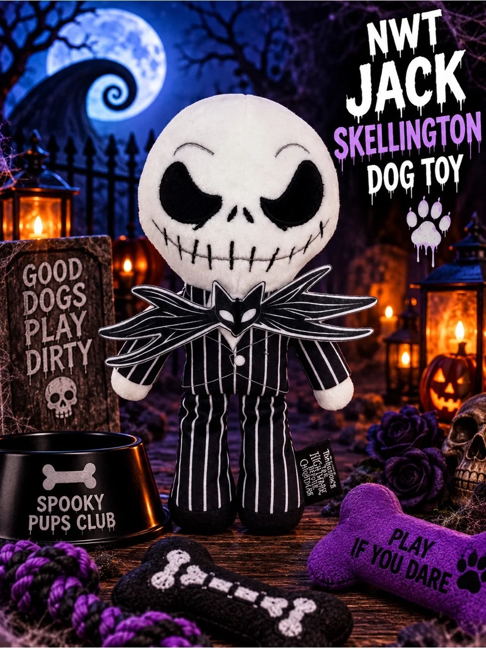 NWT Disney Jack Skellington Nightmare Before Christmas Plush Dog Toy